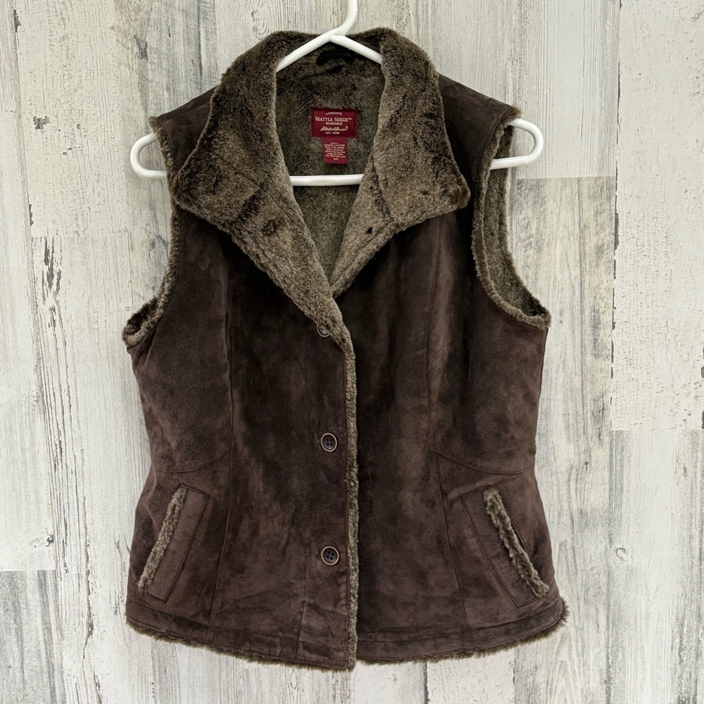 Eddie Bauer Women’s Size Medium Genuine Seattle Suede Leather Button Down Vest